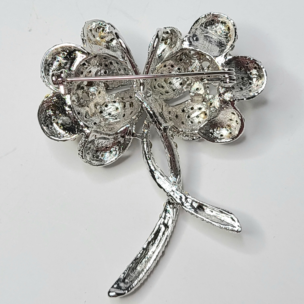 Worth & Douglas WD Signed Rhinestone AB Crystal Vintage Floral Pendant Brooch - Picture 4 of 8